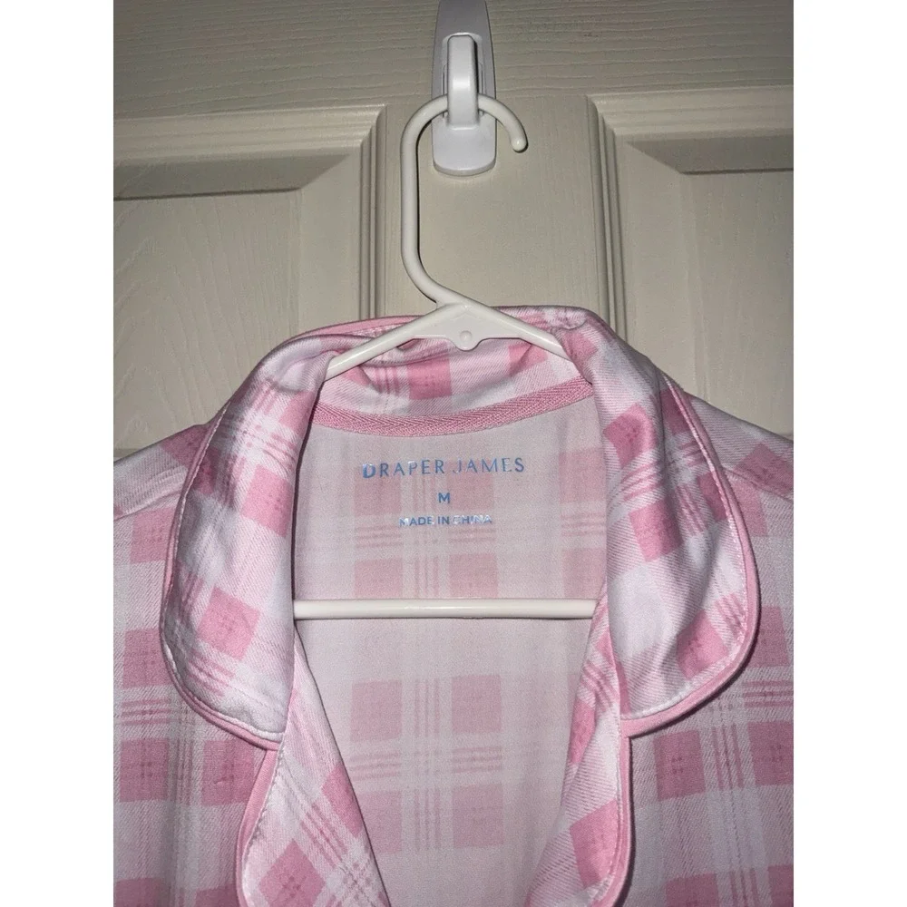 Draper James‎ Pajama shirt  Womens M Pink White Plaid Stretch